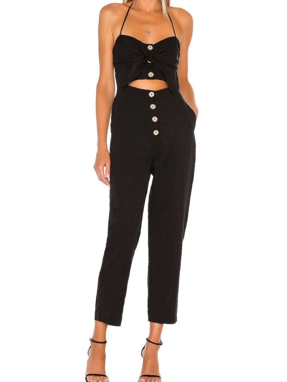 XS Majorelle Black Linen Open Front Maddox Jumpsuit